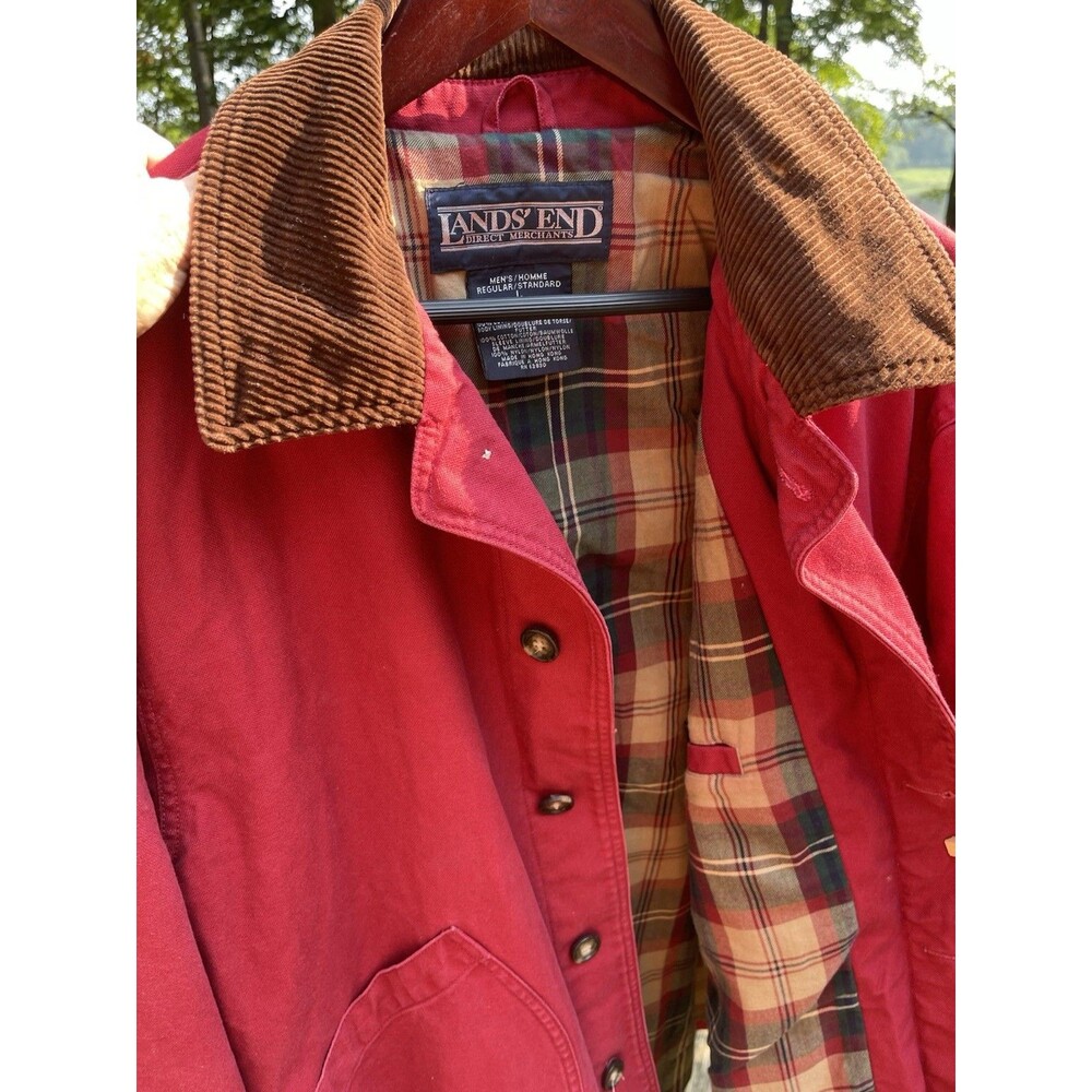 Lands' End Barn Chore Jacket Coat Flannel Lined Corduroy Trim Mens Large 42-44